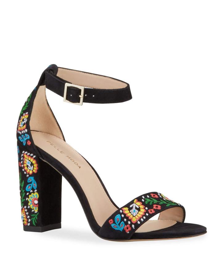 Bonnie Embroidered Suede Ankle-strap