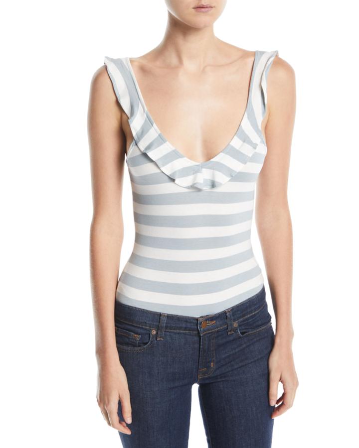 Striped Lace-up Back Bodysuit