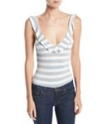 Striped Lace-up Back Bodysuit