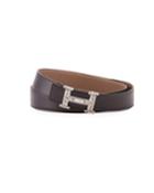 Estate H-buckle Leather Belt, Black/silver