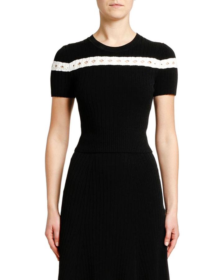 Short-sleeve Striped-yoke Crop