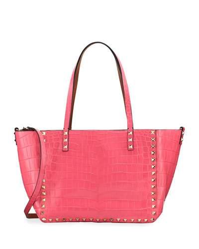 Rockstud Alligator Convertible Tote Bag, Fuchsia