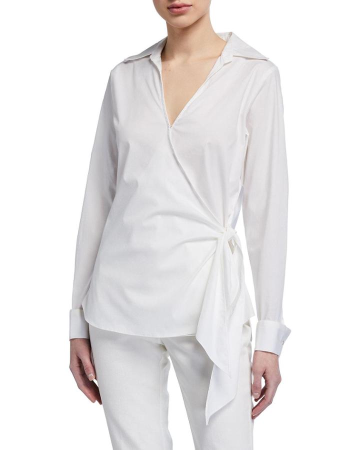 Side-tie Long-sleeve Wrap Blouse