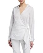 Side-tie Long-sleeve Wrap Blouse