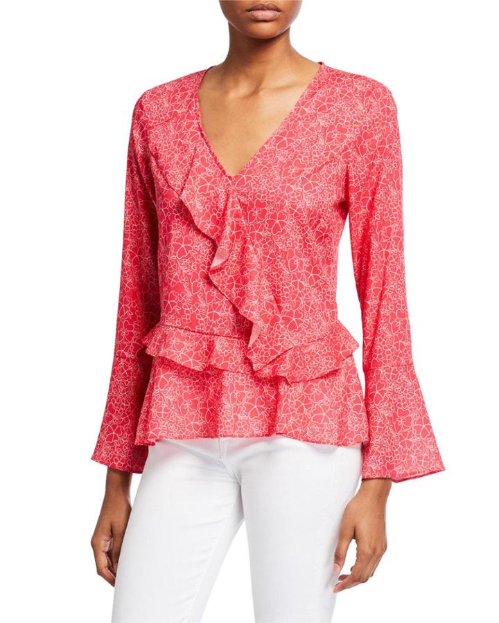 Floral Long-sleeve Ruffled Blouse