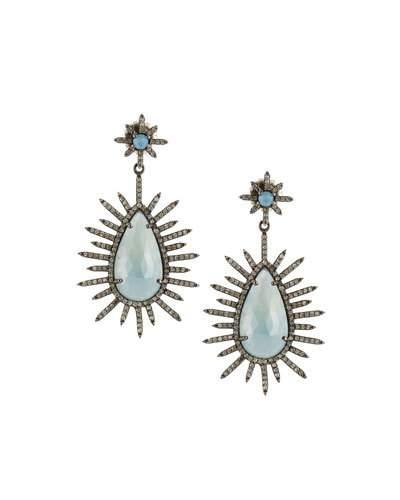 Sapphire, Diamond & Aquamarine Spiked Drop Earrings