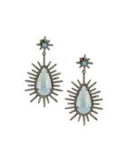 Sapphire, Diamond & Aquamarine Spiked Drop Earrings