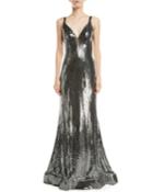 Metallic Sequin V-neck Gown