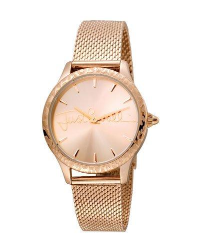 34mm Logo Stainless Steel Bracelet Watch W/ Leopard Bezel, Pink/gold