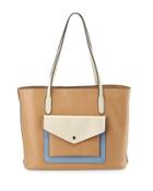 Hayden Colorblock Leather Tote Bag, British Tan/bone/french Blue