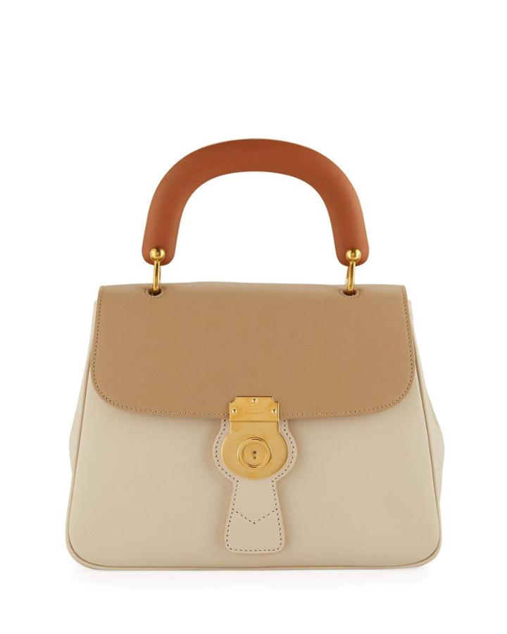 Trench Large Leather Top-handle Satchel Bag, Limestone/honey