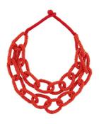 Double-row Beaded Link Statement Necklace, Red