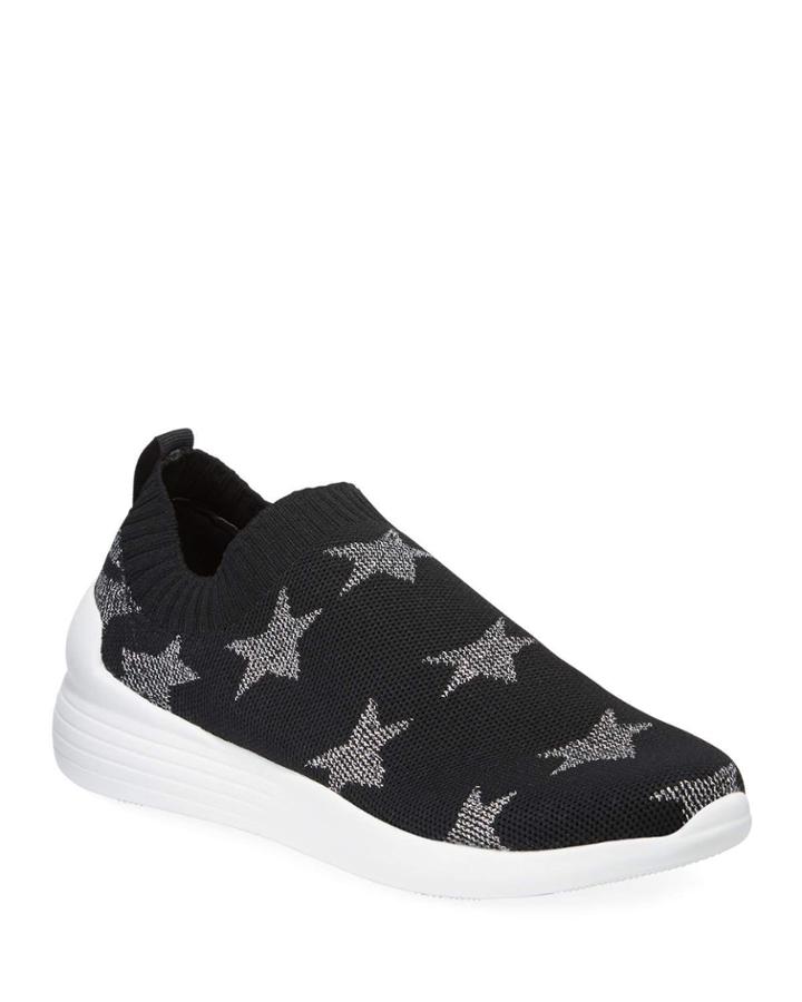 Metallic Star Slip-on Knit Sneakers, Black/silver