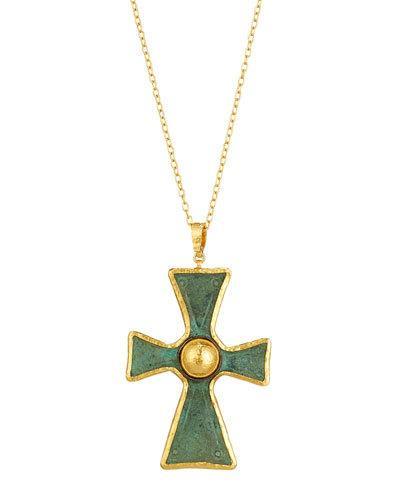 One-of-a-kind 24k & Bronze Antiquity Cross Necklace