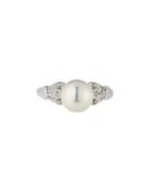 18k White Gold Freshwater Pearl & Diamond Ring,