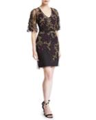 Bead Embellished Flutter-sleeve Cocktail Dress
