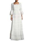 Embroidered Cotton Prairie Maxi Dress, Ivory