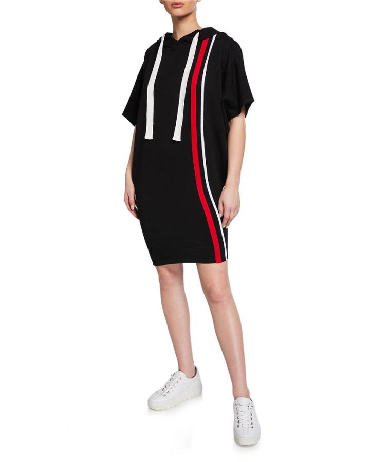 Striped Dolman-sleeve Hoodie Dress