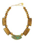 Golden Turquoise & Pyrite Beaded Bib Necklace