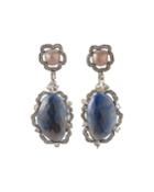 Red & Blue Sapphire Drop Earrings W/ Diamonds
