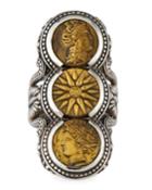 Silver & Bronze Triple Coin Ring