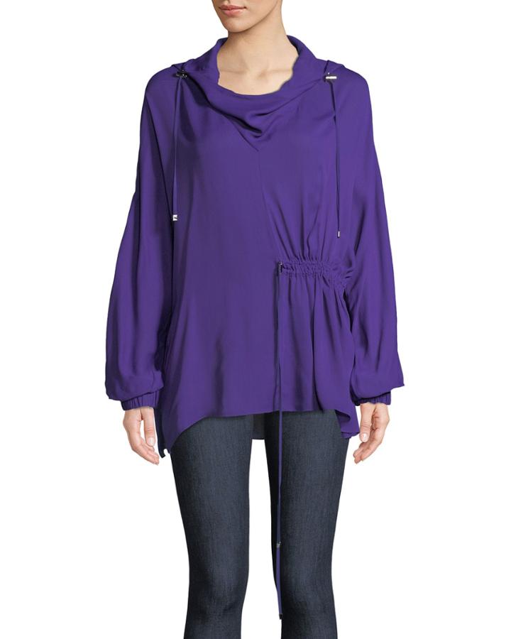 Ruching-detailed Viscose Georgette Hoodie