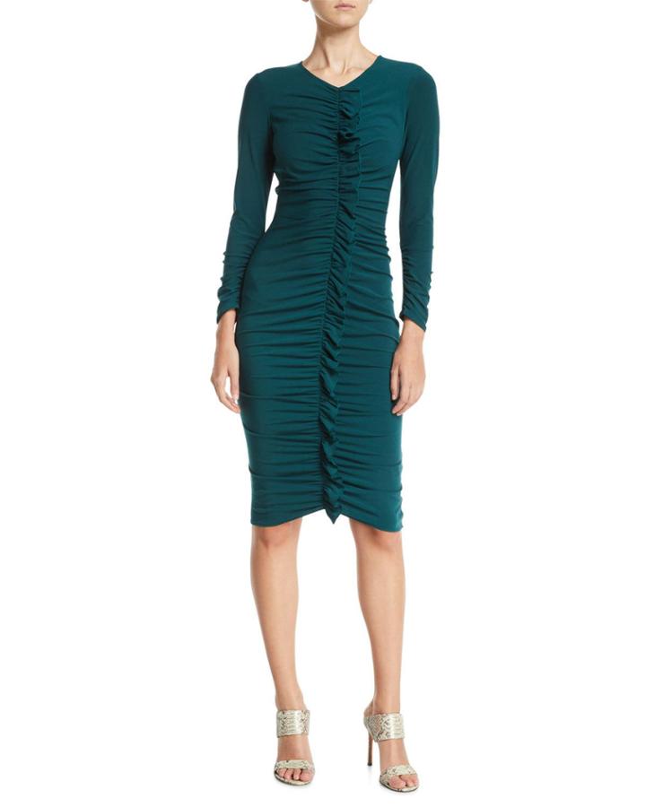 Ruched Ruffle-center Bodycon Dress