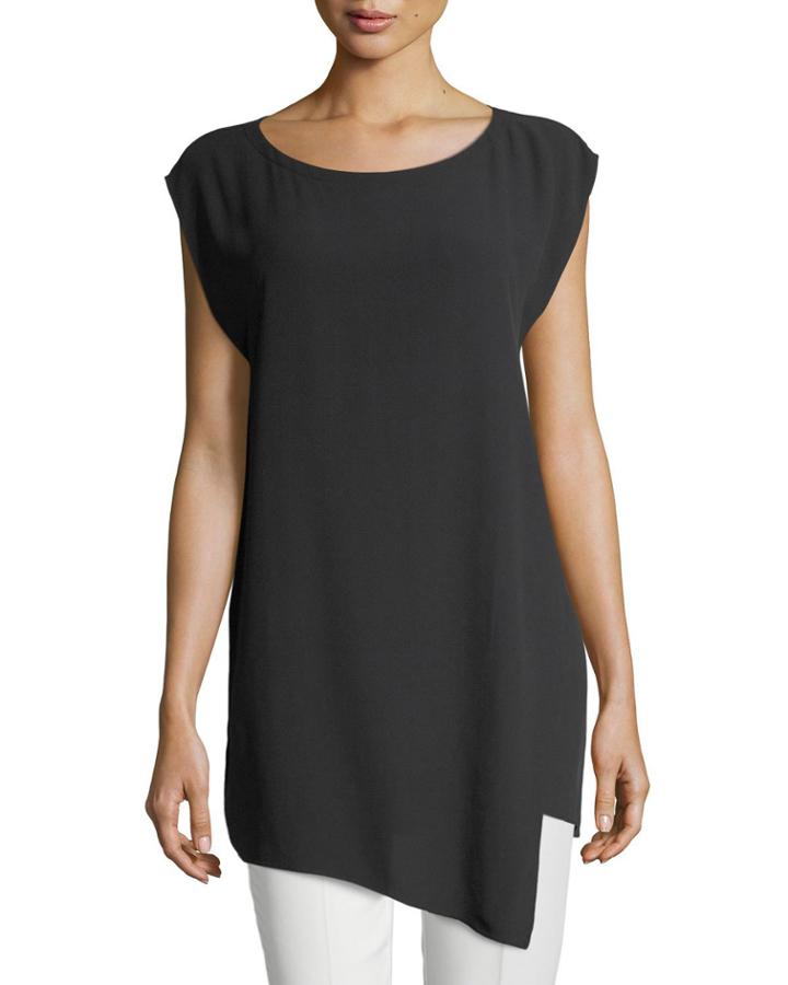 Bateau-neck Silk Georgette Crepe Tunic,