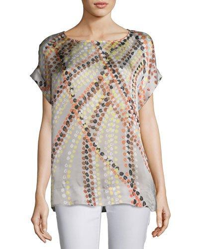 Lori Short-sleeve Debonair Dots Silk Blouse,