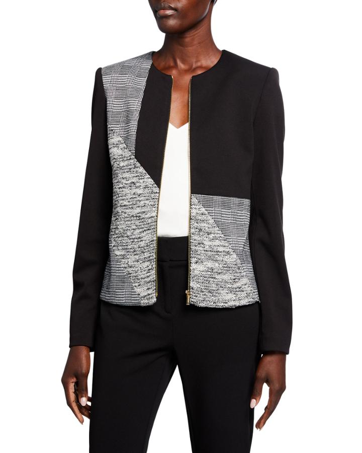 Mixed-media Zip-front Blazer