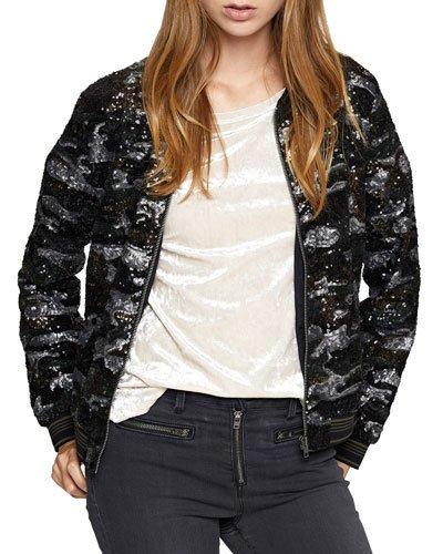 Camo Sequins Bomber Jacket