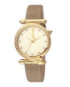 32mm Glam Chic Snake Watch W/ Leather Strap, Gold/brown