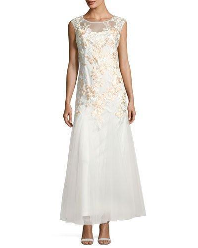 Floral-embroidered Tulle Gown