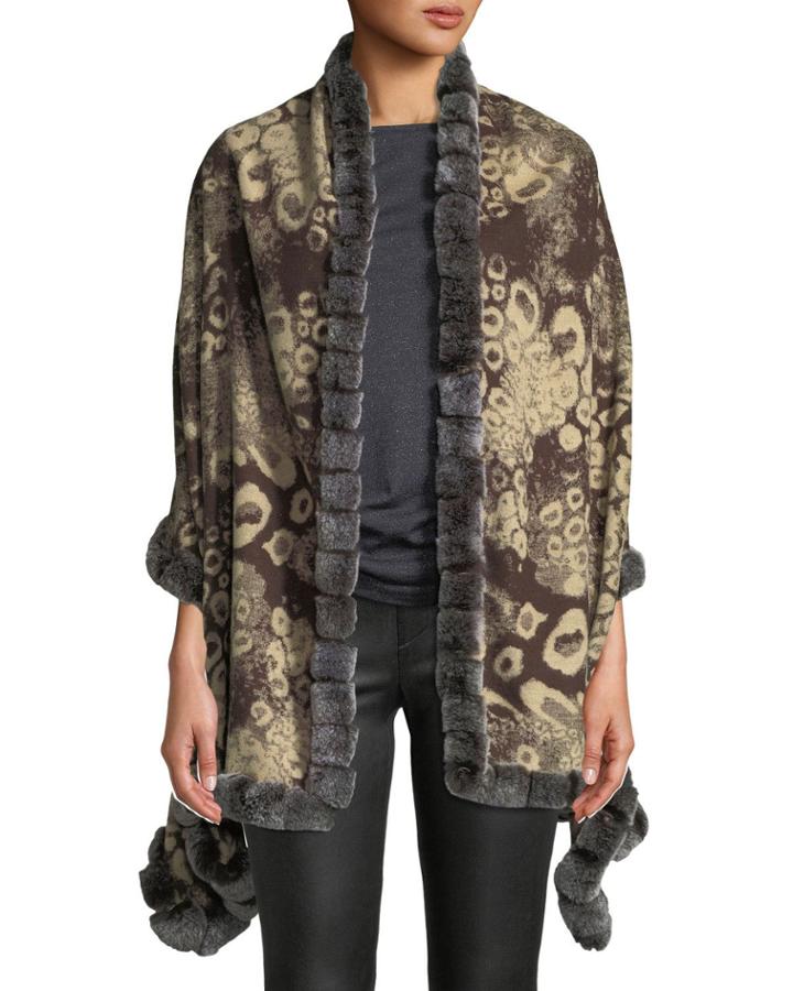Animal Print Wrap W/fur Trim