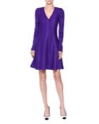 Long-sleeve V-neck Zigzag Knit Dress