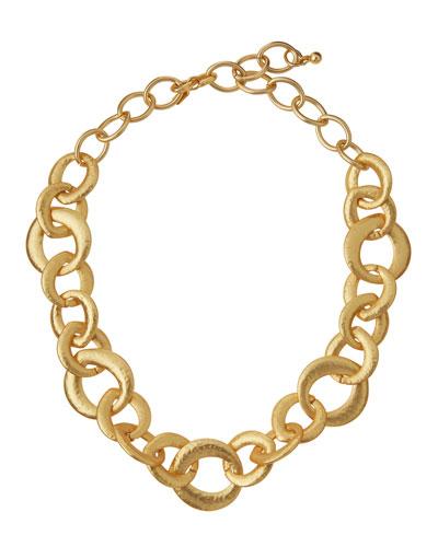 Golden Hammered Link Chain Necklace