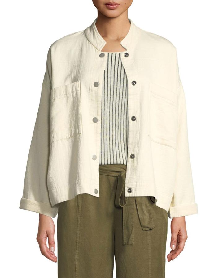 Petite Mandarin Collar Snap-front Channel Jacket