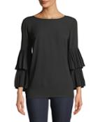 Tiered Pleated Bell-sleeve Blouse