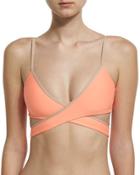 Contrast-trim Wrap Swim Top, Coral