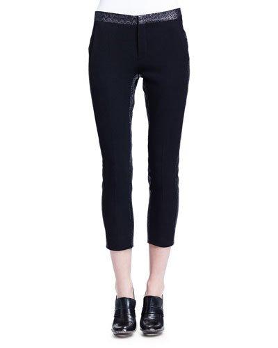 Zigzag Brocade-trimmed Ankle Pants