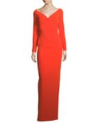 Victorie V-neck Long-sleeve Column Evening Gown