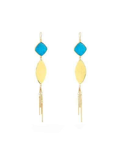 Turquoise Leaf Fringe Dangle Earrings