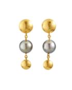 Delicate 3-drop Bead & Pearl Earrings