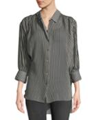 Ruched Button-up Long-sleeve Top