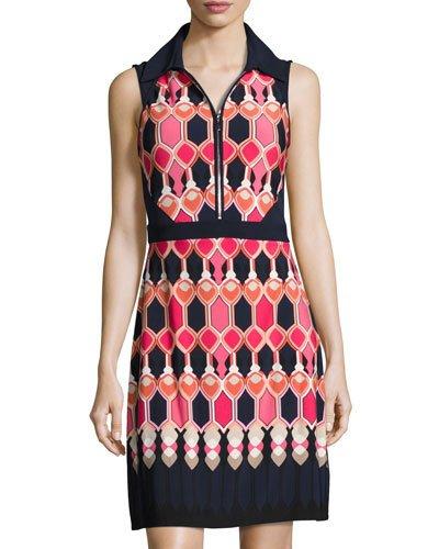 Printed-panel Sleeveless Knit Dress, Red Pattern