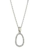 Silvertone Cz Crystal Oval Pendant Necklace