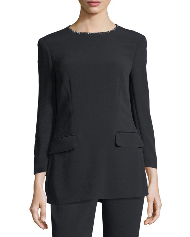Crystal-neckline 3/4-sleeve Tunic