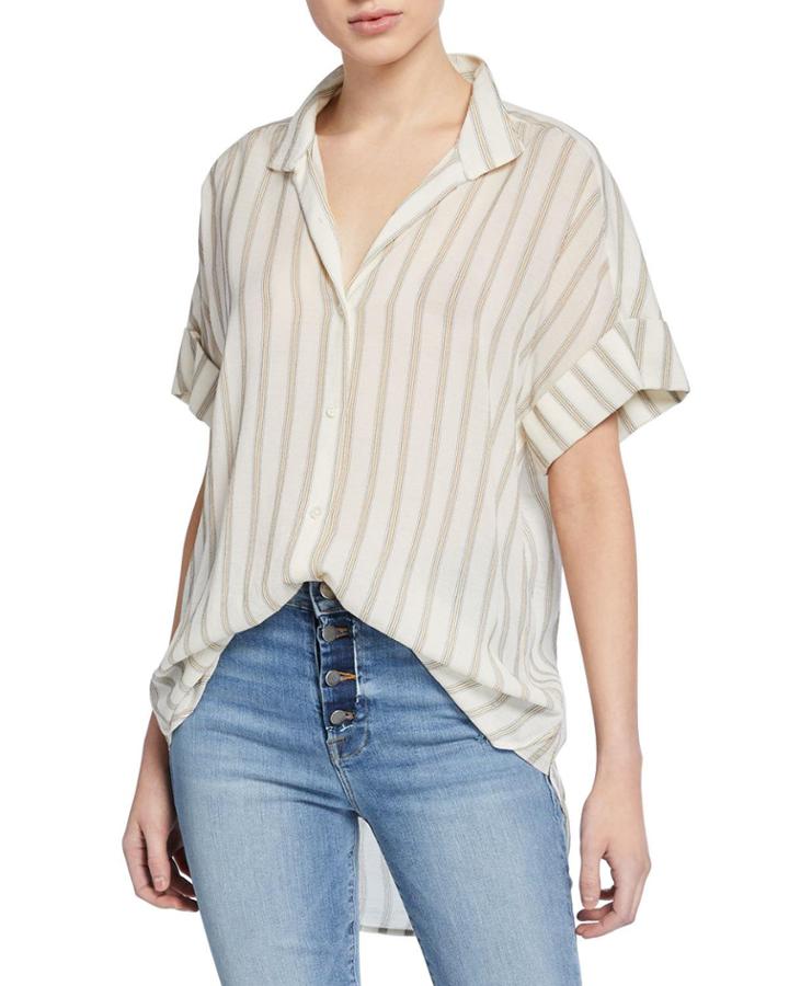 Striped Clean-collar Short-sleeve