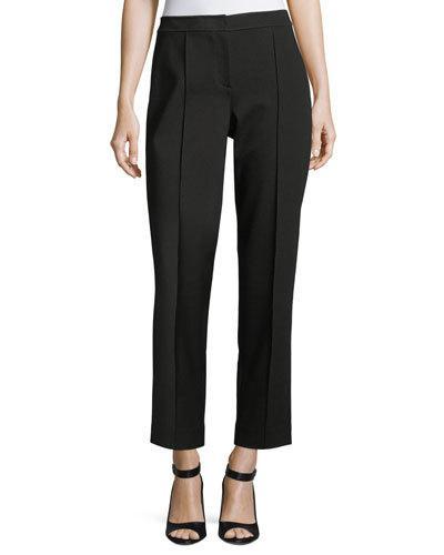 Pintuck-front Pont&eacute; Skinny Ankle Pants