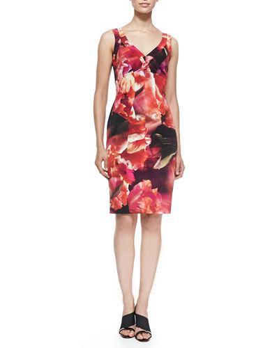 Sleeveless Seamed Floral Cocktail Dress